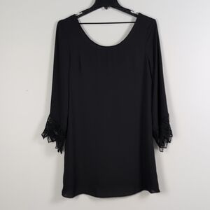 Lush Black Long Sleeve Dress with Lace Cuffs